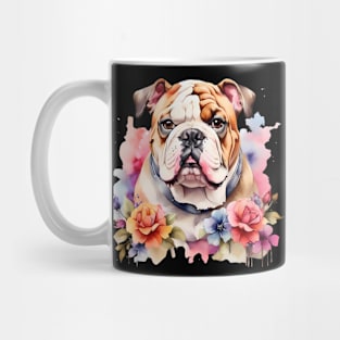 An english bulldog decorated with beautiful watercolor flowers Mug